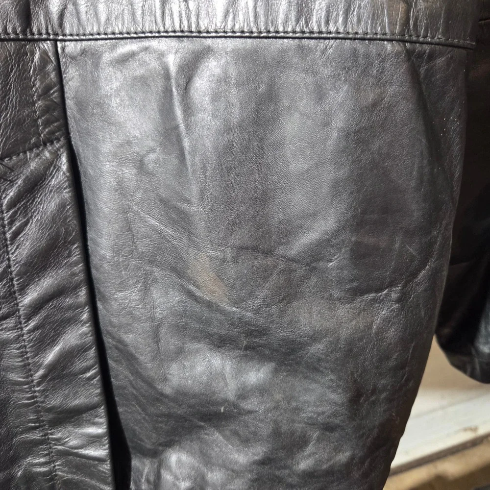 Tommy Hilfiger Mens Black Leather Car Coat Jacket Vintage Y2K Size M Medium